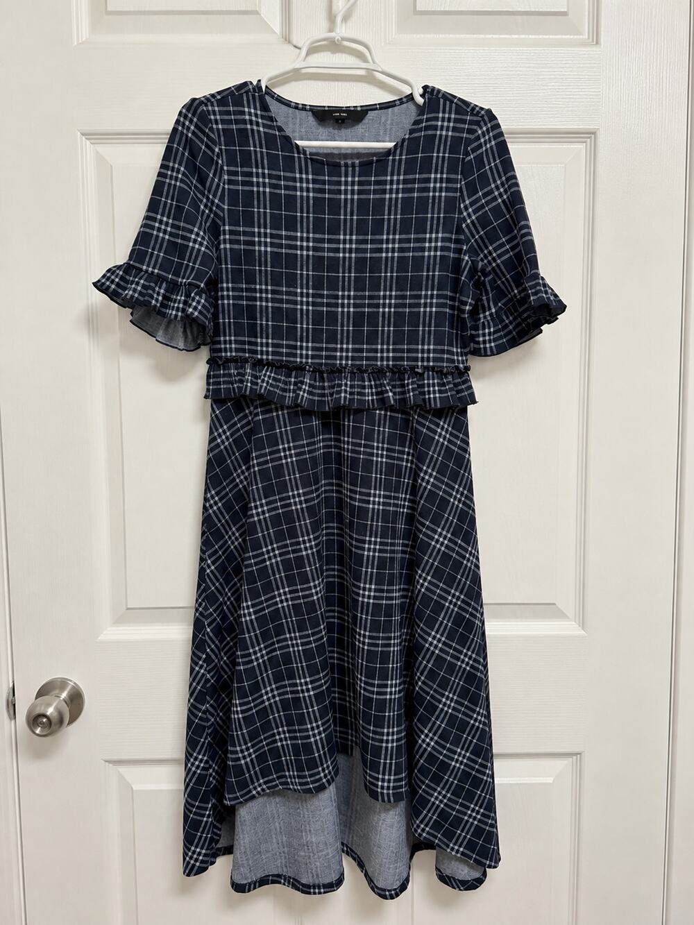 Vero Moda Navy Blue Plaid Ruffle Midi Dress Size Small